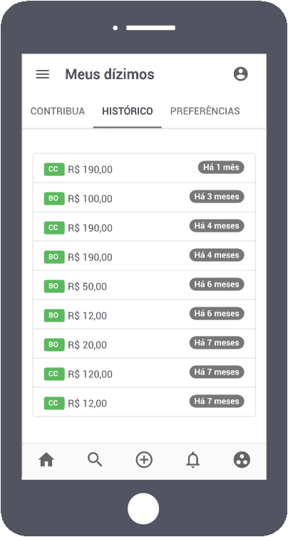 Tela mostrando como é simples entregar os dízimos e ofertas usando cartão de crédito ou boleto bancário.